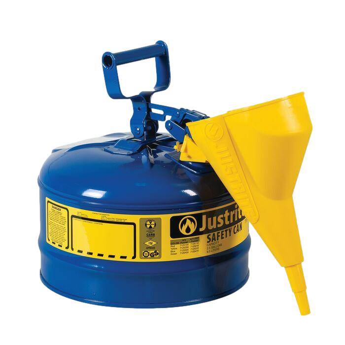 Type I Steel Safety Can, 2.5 Gal, S/S Flame Arrest, Self-Close Lid - Justrite