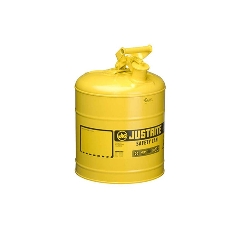 Type 1 Steel Safety Can, 5 Gal, S/S Flame Arrest, Self-Close Lid - Justrite
