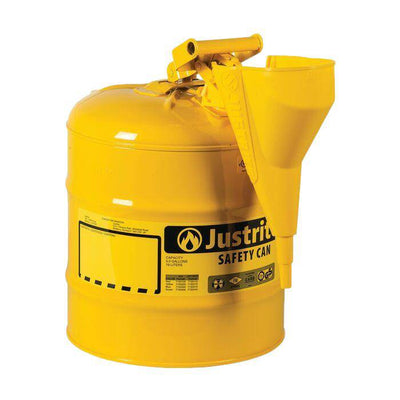 Type I Steel Safety Can, 5 Gal, S/S Flame Arrest, Self-Close Lid - Justrite