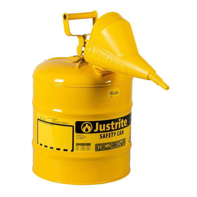 Type I Steel Safety Can, 5 Gal, S/S Flame Arrest, Self-Close Lid - Justrite