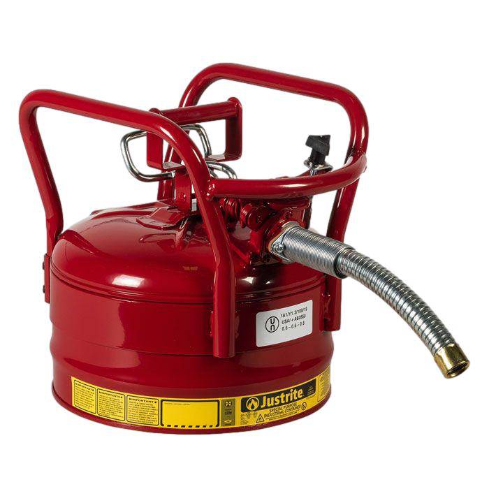 Type II AccuFlow DOT Steel Safety Can, 2.5 gal, 1" Hose, Flame Arrest - Justrite