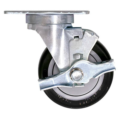 4" x 1-1/4" Poly-Pro Wheel Swivel Caster w/ Brake - 300 lbs. Capacity - Durable Superior Casters