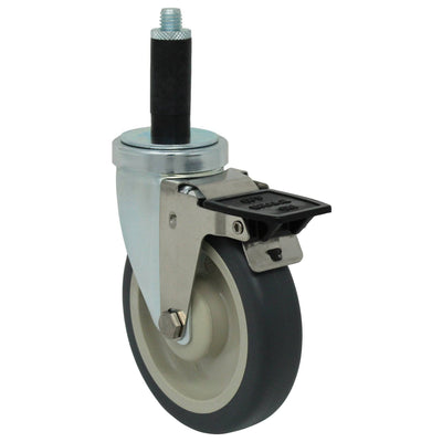 5" x 1-1/4" Poly-Pro Threaded Swivel Stem Caster, Exp. Adapter w/ Tech Lock Brake- 350# Cap - Durable Superior Casters