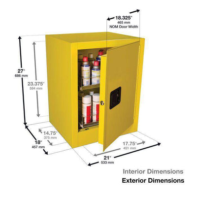1 Door, Manual Close, 2 Drawers, 24 Can Benchtop Flammable Cabinet, Sure-Grip EX, Yellow - 890500 - Justrite