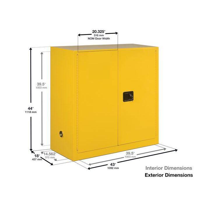 Sure-Grip Ex Flammable Safety Cabinet, Dims. 44"H, Cap. 30 Gal., 1 Shelf, 2 m-c Doors - Justrite