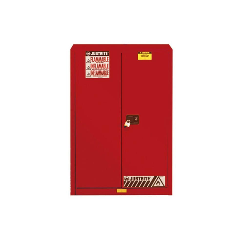 Sure-Grip Ex Flammable Safety Cabinet, 45 Gal., 2 Shlv, 2 s/c Dr Red - Justrite