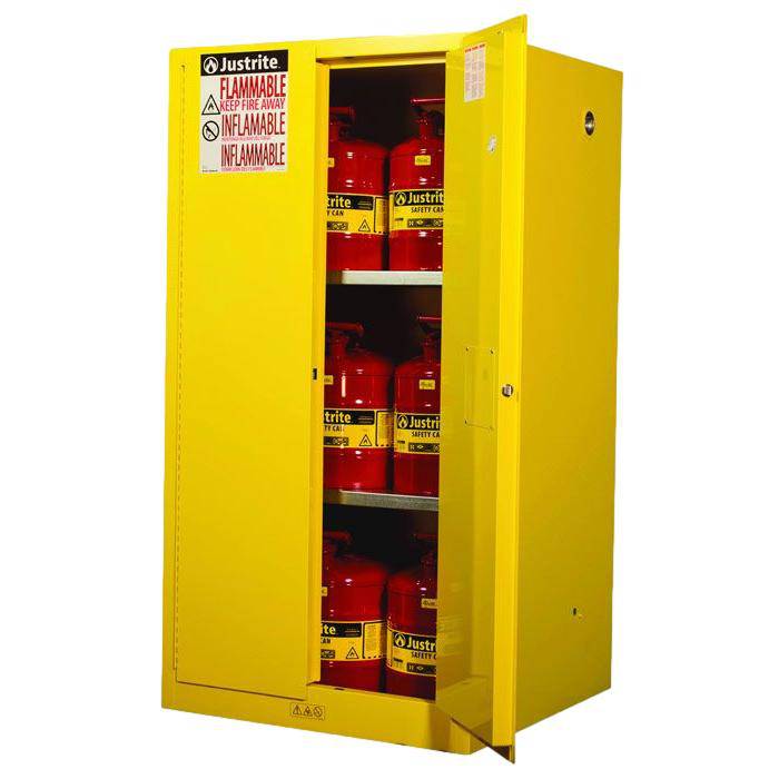 Sure-Grip Ex Flammable Safety Cabinet, Cap. 60 Gallons, 2 Shelves, 2 m-c Doors - Justrite