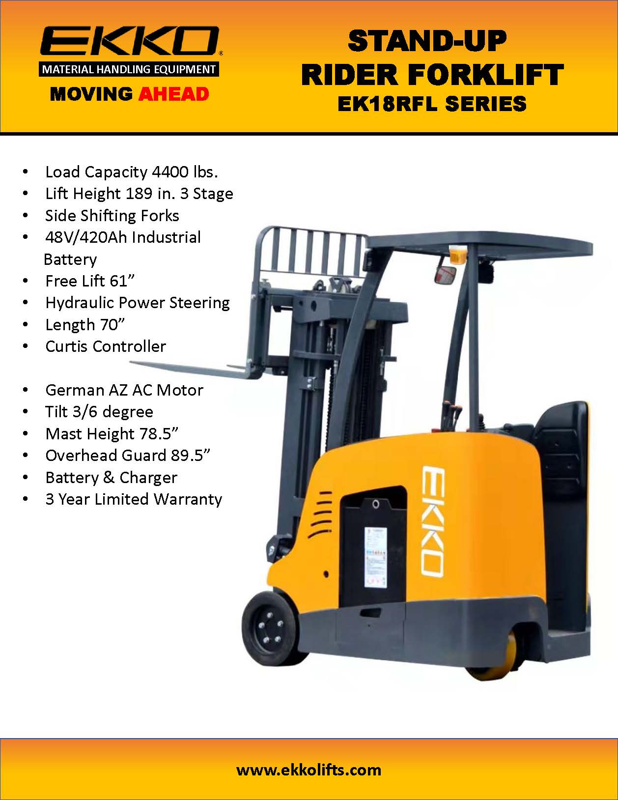 EKKO EK18RF Stand-Up Rider Forklift - 4000 lbs Capacity – Source 4