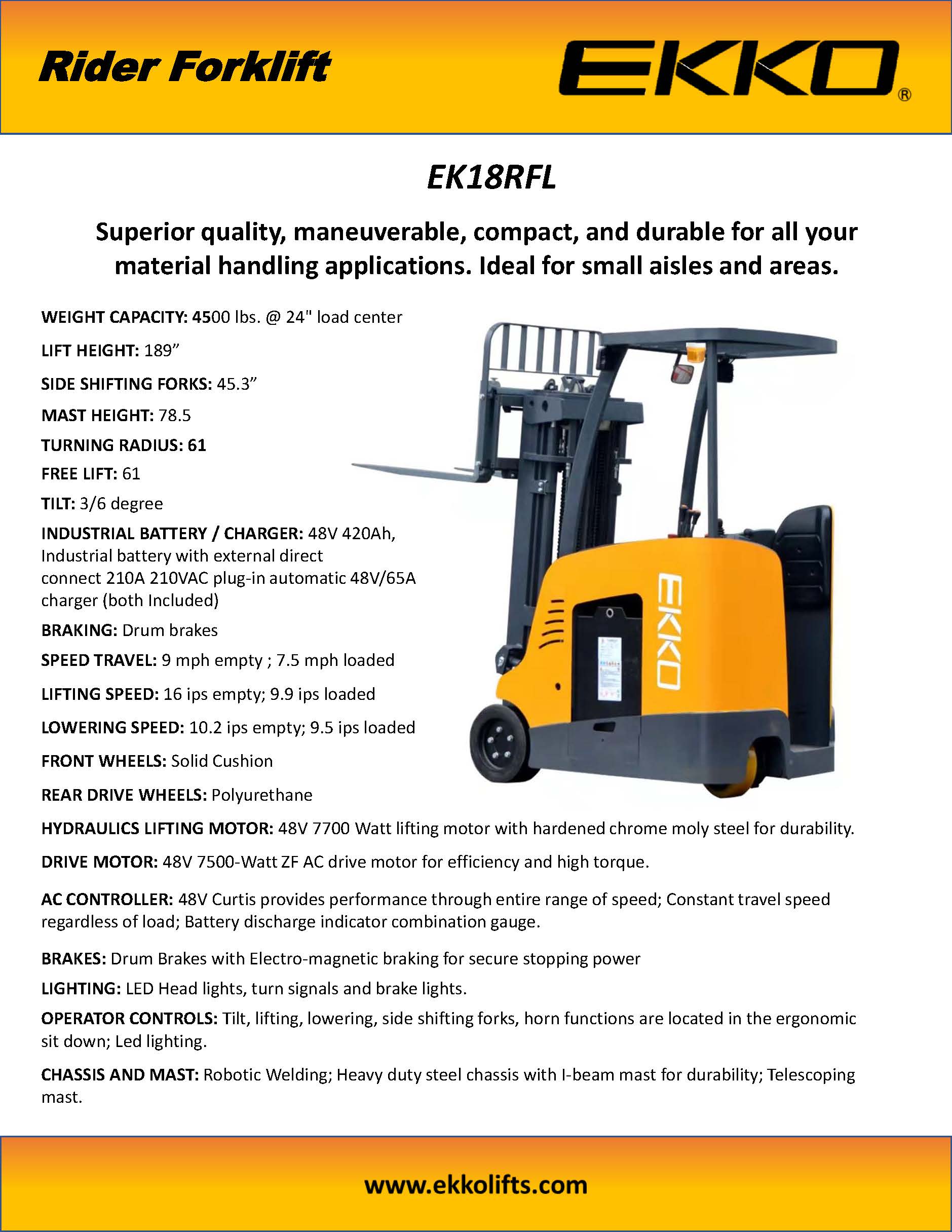 EKKO EK18RF Stand-Up Rider Forklift - 4000 lbs Capacity – Source 4