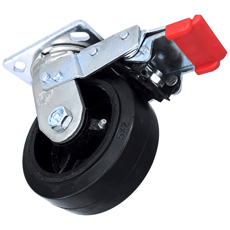 5" x 2" Mold-On Rubber Cast Swivel Caster W/ Total Lock Brake - 400 lbs. Cap. - Durable Superior Casters