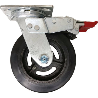 6" x 2" Mold On Rubber Cast Swivel Caster, Total Lock Brake - 550 lbs. Cap - Durable Superior Casters