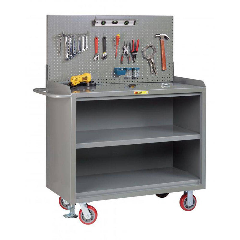 48"W Mobile Bench Cabinet w- Pegboard Tool Storage (Solid Steel Top) - Little Giant