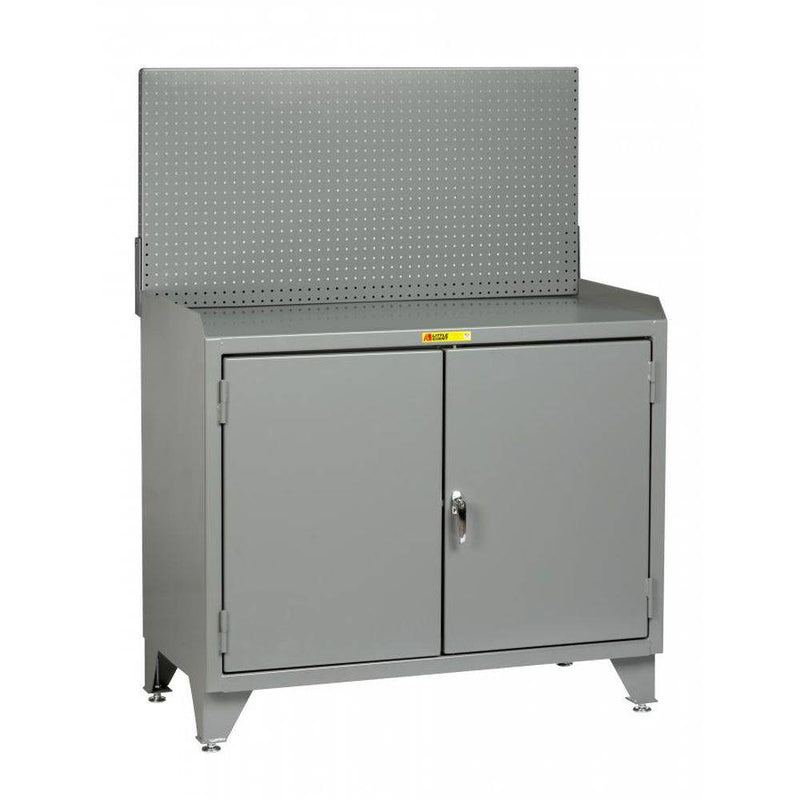 Counter Height Bench Cabinet w/ Pegboard Panel and Solid Doors - Little Giant