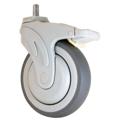 5" x 1-1/4" Polimed Wheel Threaded Swivel Stem Caster Total Lock Brake (1/2") 300 lbs. Cap - Durable Superior Casters