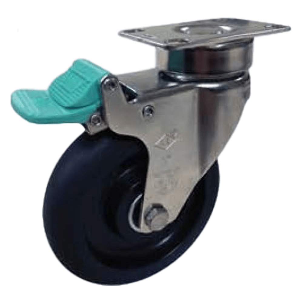 4" x 1-1/4" Soft Rubber Medical Caster S.S., Directional Swivel Lock 300# Cap - Durable Superior Casters