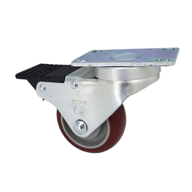 3" x 1-1/4" Polymadic Wheel Swivel Caster w/ Total Lock Brake - 300 Lbs. Capacity - Durable Superior Casters