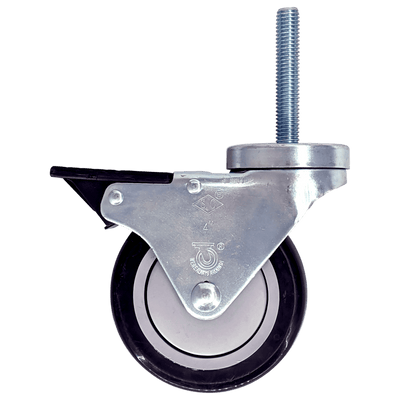 4" x 1-1/4" Poly-Pro Threaded Stem Swivel Caster, Total Lock Brake - 300 lbs. Cap. - Durable Superior Casters
