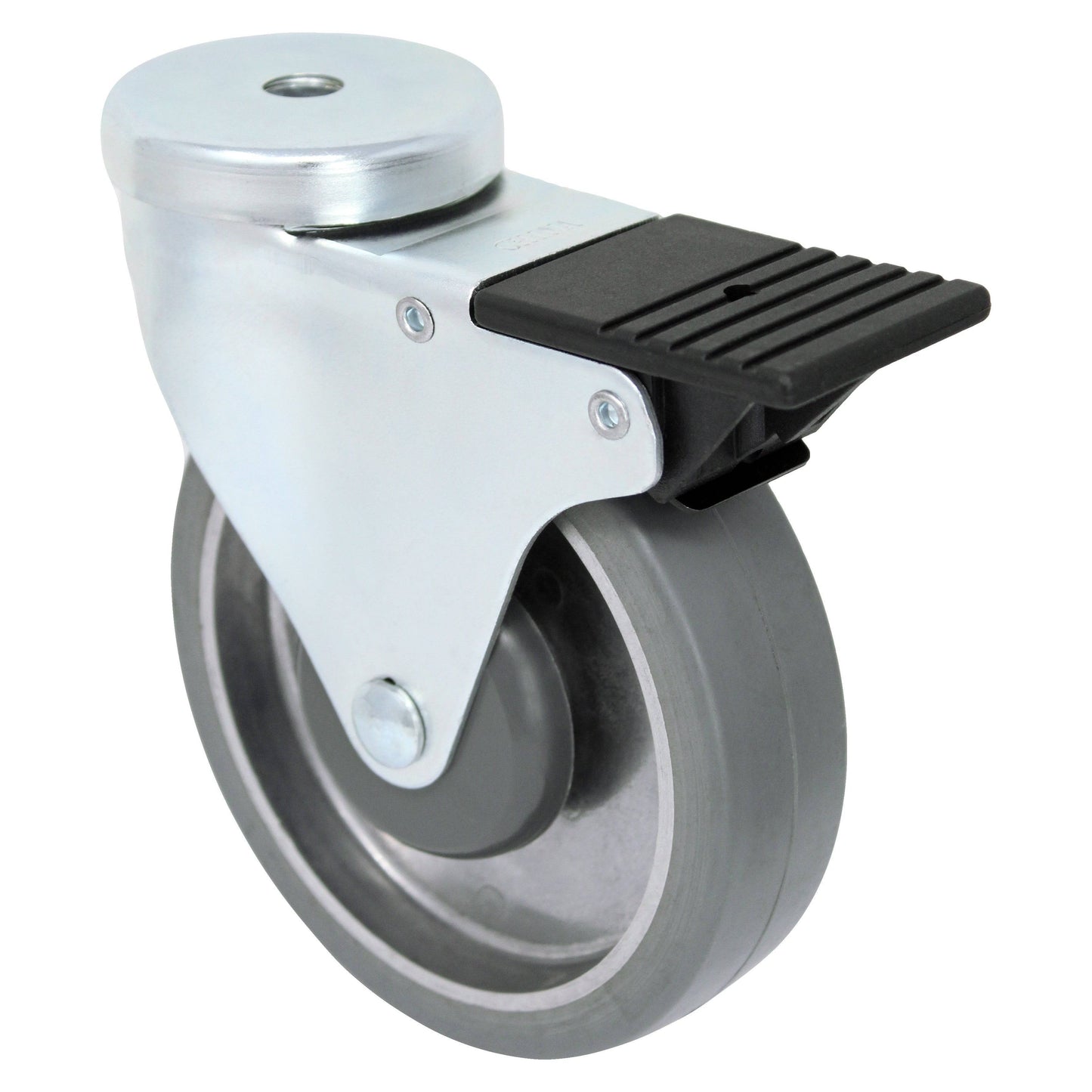 5" x 1-1/4" Mold-On Rubber Aluminum Wheel Swivel Stemless Caster w/ Total Lock Brake- 250 lbs. capacity - Durable Superior Casters