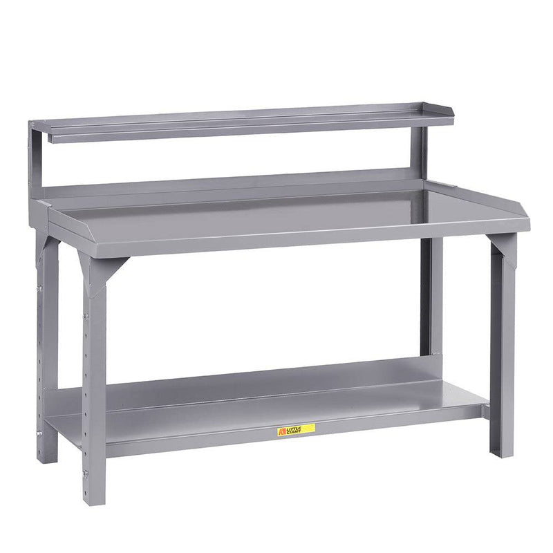 Welded Steel Workbench with Back and End Stops and Riser Shelf - Little Giant