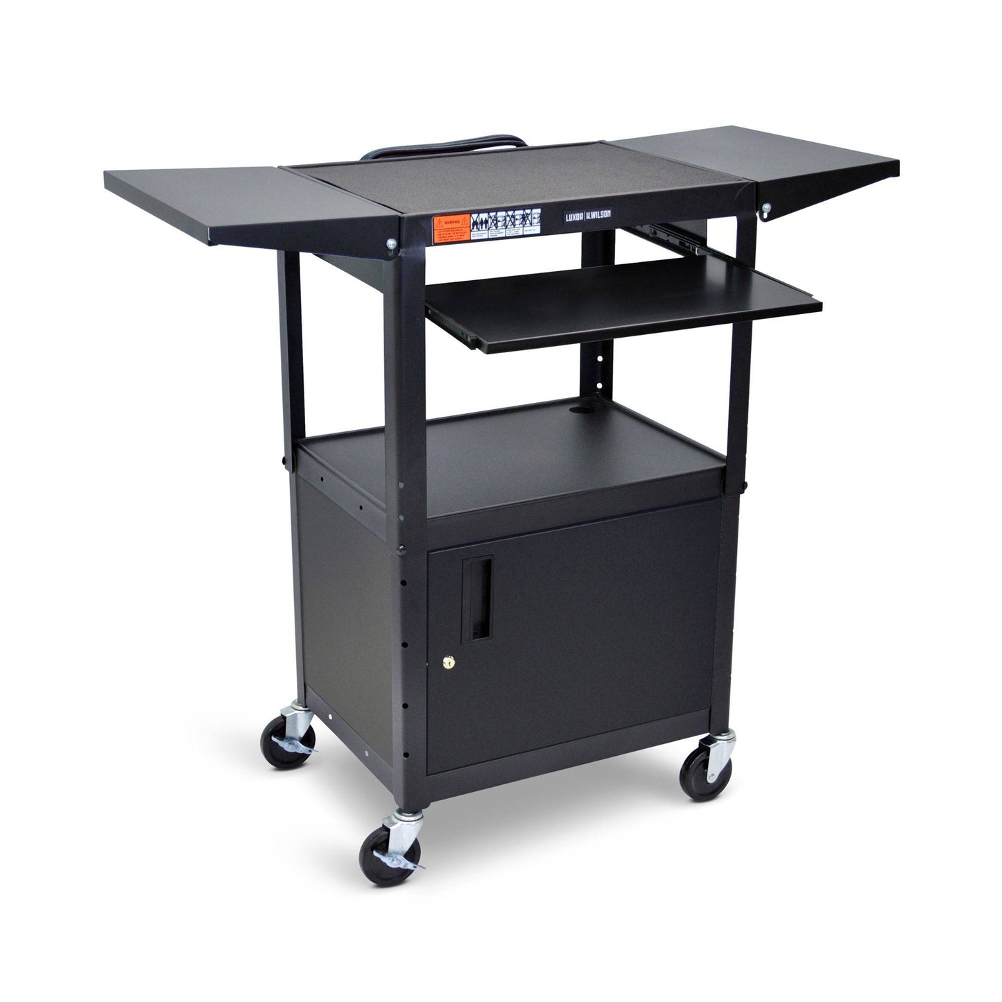 Adjustable Height Steel AV Cart w/ Drop Leaf Shelves (Cabinet) - Luxor