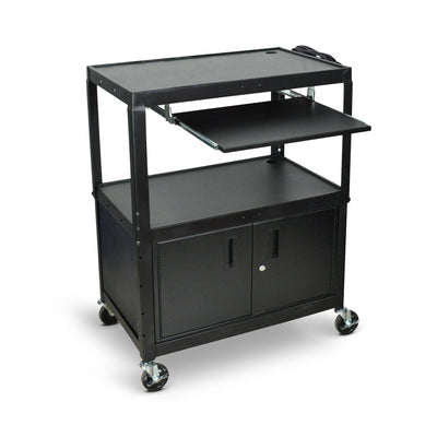 Large Adjustable Height Steel AV Cart w/ Keyboard Tray (Cabinet) - Luxor