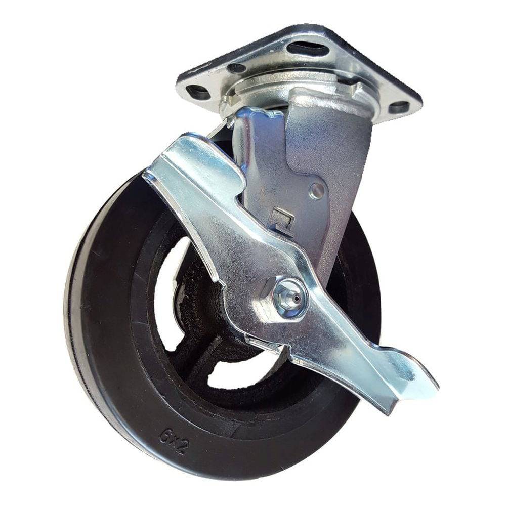6" x 2" Mold On Rubber Cast Swivel Caster w/ Top Lock Brake - 550 lbs. Cap. - Durable Superior Casters