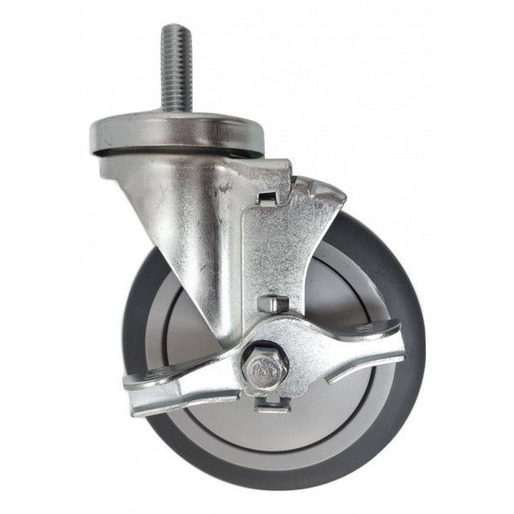 5" x 1-1/4" Thermo-Pro Wheel Threaded Swivel Stem Caster, Brake (1/2") 300 lbs. Cap - Durable Superior Casters